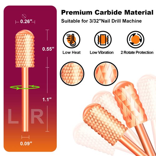 LIERKISS Nail Drill Bits 3/32'' Safety Carbide for Electric Nail Drill E-file, Smooth Round Top Head for Acrylic Gel Nails Manicure Pedicure Cuticle Gel Polishing Remover Tool (Coarse-C)