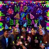 Neon Birthday Party Decorations Neon Happy 21st Birthday Banner Backdrop Glow in The Dark Party Decorations with UV Black Light Reactive for Let Glow Neon Birthday Blacklight Halloween Party Supplies