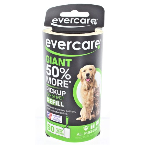 Butler Home Products Evercare Giant Pet Hair and Lint Roller Refill, 60 Sheets Roll - Pack of 4