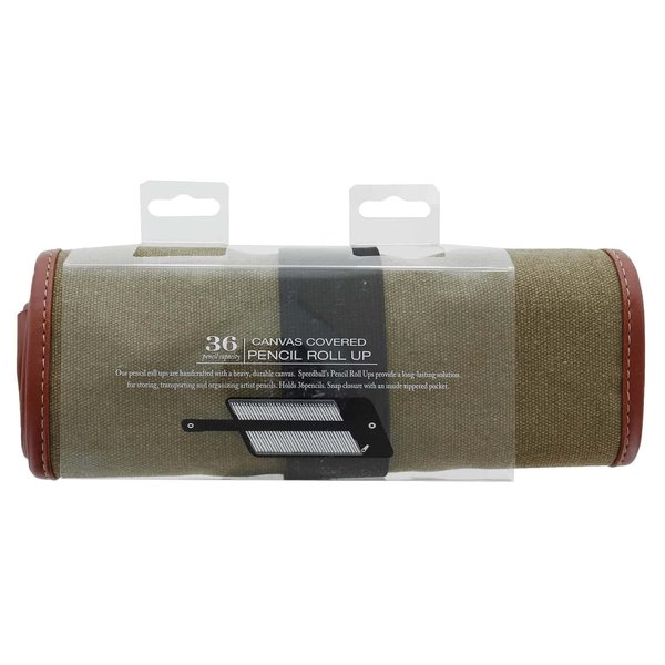 Speedball Canvas Roll Up Pencil Case, Olive W/Brown Trim, Holds Up To 36 Pencils