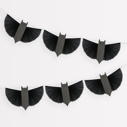 Meri Meri Black Bats Halloween Garland, 10' Strand Banner, Tissue Paper Reusable Party Decorations (Pack of 1)