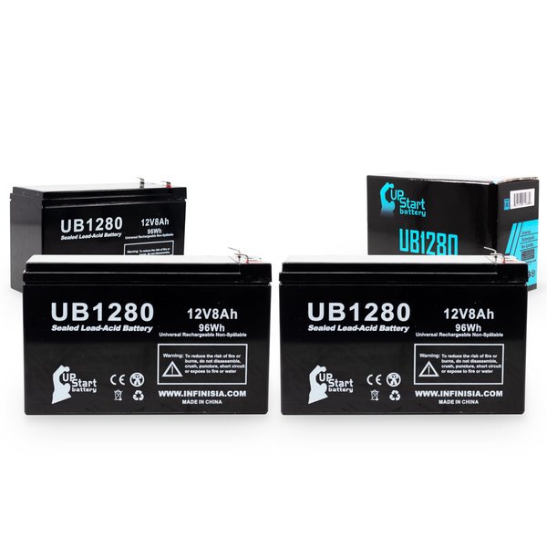 3 Pack Replacement for Acme Security System 626 Battery - Replacement UB1280 Universal Sealed Lead Acid Battery (12V, 8Ah, 8000mAh, F1 Terminal, AGM, SLA) - Includes 6 F1 to F2 Terminal Adapters