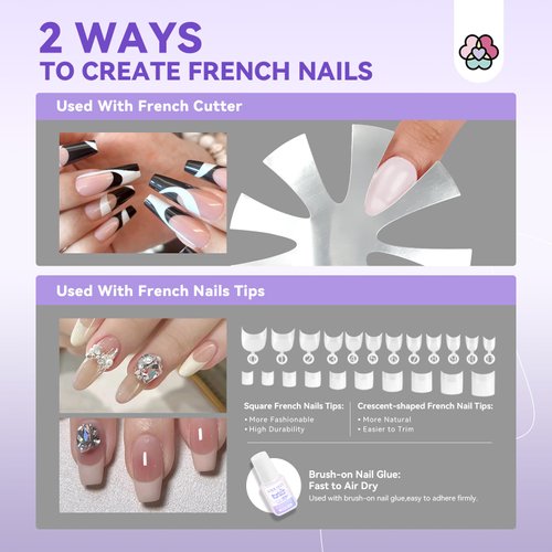 Saviland French Acrylic Nail Kit: Beginner Nail Kit Acrylic Set Easy to Use Acrylic Powder and Liquid Set with Half Cover Nail Tips Acrylic Nail Brushes Nail Tools for DIY French Manucure Kit