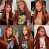 FuivJuix 28 Inch #33 Reddish Brown Lace Front Wigs Human Hair Bleached Knots 4X1 Hd Transparent Lace Closure Wig 150% Density Chestnut Brown Straight Wig Human Hair Brazilian Virgin Hair