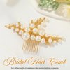 YBSHIN Bride Wedding Hair Comb Gold Pearl Headpiece Leaf Hair Pieces Bridal Side Combs Hair Accessories for Women and Girls