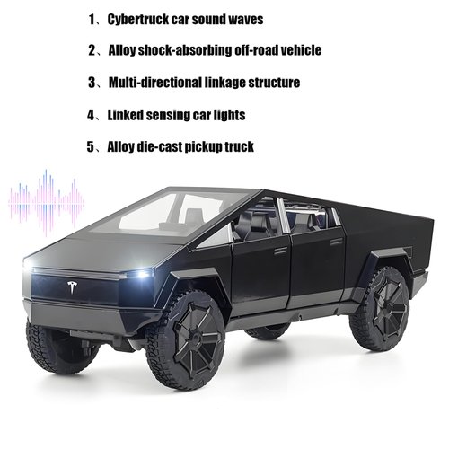Cybertruck Toy Trucks with Motorcycle Diecast Metal Cyber Truck Model Pickup Truck 1/32 Toy Race Cars with Sound and Light Gift Age for 6 Year Up for Christmas(Grey)