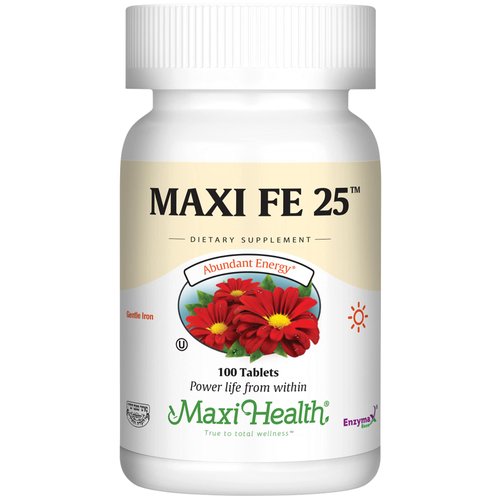 Maxi Health Iron Supplement for Women & Men - Gentle Iron 25 mg for the Stomach - Non Constipating* Iron Pills - Kosher - Non GMO - Vegetarian (100 Tablets)