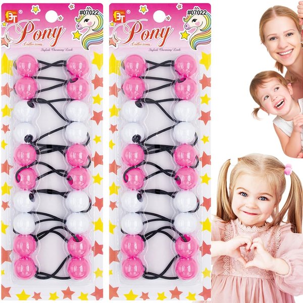 20 Pcs 20mm Hair Ties Hair Accessories for Girls Cute Hair Ties with Balls Bubble Twinbead Ponytail Holders (Pink/White)