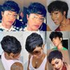 HOTKIS Short Human Hair Wigs for Black Women Pixie Cut Wig Human Hair Short Wigs Human Hair Short Black Wig Natural Hair Short Wavy Wig Layered Cut Short Glueless Pixie Wig with Bangs Short Wig