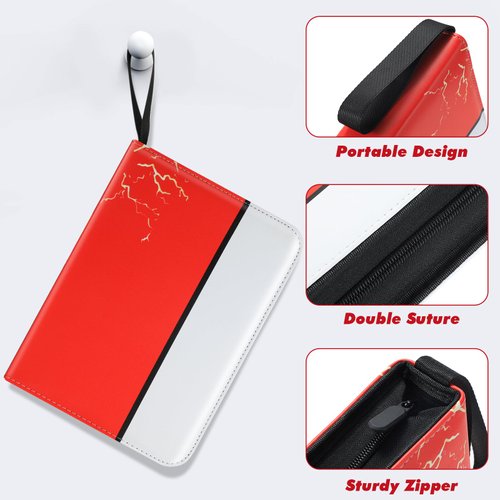 Hyywxcy Trading Card Binder, 4 Pocket 400 Cards Holder with 50 Removable Sleeves Display Storage Collector Album Compatible with Pokemon Cards TCG Game Football Sports Cards, Red