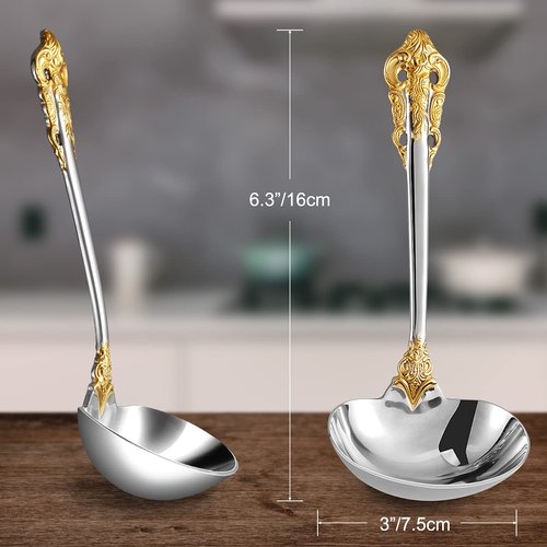 KEAWELL Luxury Gravy Ladle, 18/10 Stainless Steel, Gold Accent, Small Gravy Spoon for Home. Solid and Sturdy, Dishwasher Safe… (2)