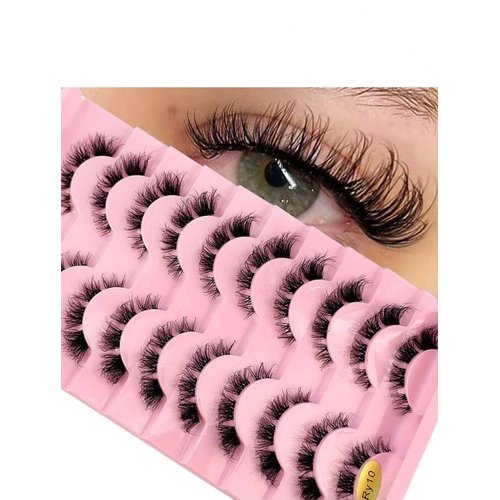 Generic Mink Lashes 10 Pairs Natural Soft B curl 3D False Eyelashes with Eyelash Glue for Women, black
