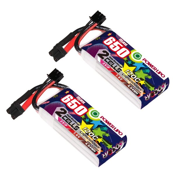 CODDAR 2 Packs 650mAh 2S 7.6V 120C LiPo Battery with XT30 Connector for RC Racing Drone FPV Quads Quadcoper