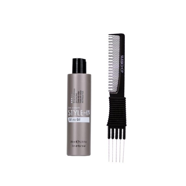 kuss Inebrya Ice Cream Style In oil No oil Anti-Frizz Fluid (6.76 oz) with Teasing Comb Pack of 1