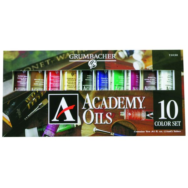 Grumbacher Academy Oil Paint, 24ml/0.81 oz Tube, 10-Color Set