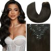 Loxxy Hair Extensions Clip in Human Hair Natural Black #1B Double Weft Brazilian Human Hair Thick Silky Straight Clip in Human Hair Extensions 16 Inch 120g