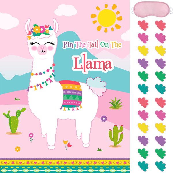 WERNNSAI Pin The Tail on The Llama Party Games - Llama Theme Birthday Party Supplies for Kids Girls 21" x 28" Llama Poster 24 Pcs Tails Alpaca Party Decorations