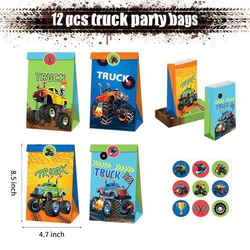 XIPEGPA Truck Car Party Favors Set Truck Cars Keychains Slap Bracelet DIY Stickers Straws Car Bags for Kids Truck Car Themed Birthday Party Supplies Goodie Bag Fillers (Truck Car)
