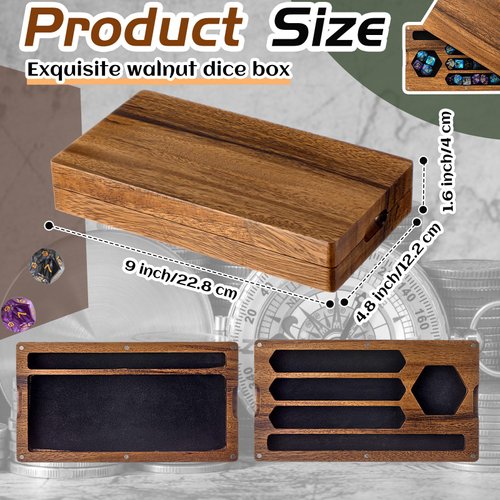 Briwooody Walnut Dice Box 4.8 x 9 Inch Handmade Dice Tray for Rolling with Dice Storage Phone Tablet Stand Magnetic Lock Secures Lid Portable Dice Tray for Tabletop RPG Board Games Gift(Regular)