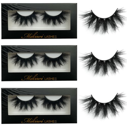 Real Mink Lashes Mikiwi Eyelashes, 5D Mink Eyelashes, Super Fluffy Long Dramatic Eyelashes, Thick HandMade Full Strip Lashes, Cruelty-Free Lash 20-22MM 3D Mink Lashes