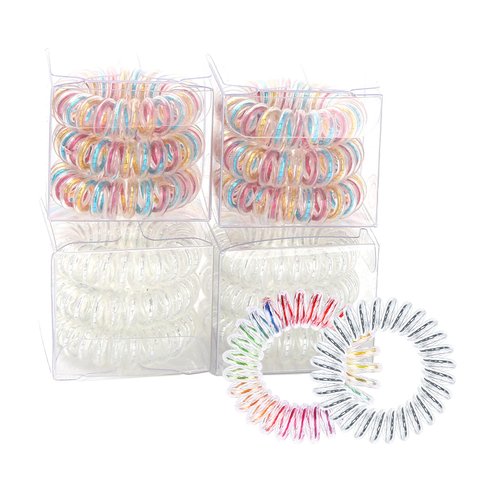 Spiral Hair Ties, waterproof No Crease Coil Hair Ties, Phone Cord Hair Ties for Thick Hair, for women Ponytail Holder Elastics (FQ-04)