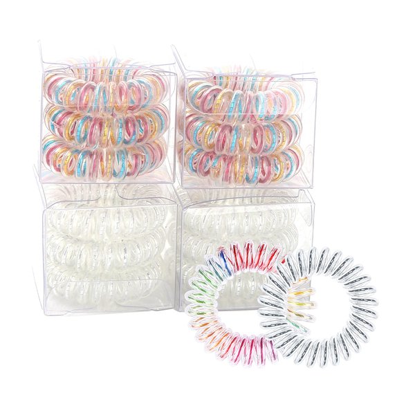 Spiral Hair Ties, waterproof No Crease Coil Hair Ties, Phone Cord Hair Ties for Thick Hair, for women Ponytail Holder Elastics (FQ-04)