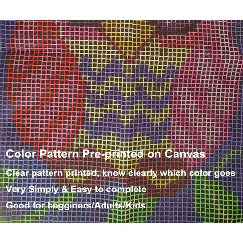 YOOTOM Smile Flower Latch Hook Rug Kit for Kids, Latch Hook Carpet Set, DIY Handmade Crochet Mat Knotted Cushion Yarn Needlework Handcrafs, Color Pattern Pre-Printed, 16x16in