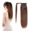 Remy Ponytail Extensions Hair Clip in 16 inches 65g Medium Brown Color Straight Drawstring Warp Around Human Ponytail Hair Piece for Women (16"-65g, Medium Brown #4)