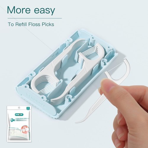 Blue Poratbel Travel Floss Pick Case,10 Count in Box,Ultra-Light Reusable Floss Dispenser,Super Portable for Everywhere,No Break No Shred Toothpicks Sticks,Pocket-Sized Flossers