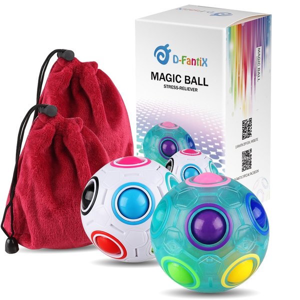 D-FantiX 2Pcs Rainbow Puzzle Ball, Brain Teasers Fidget Toys for Kids Ages 3+, Stress Reliever Magic Travel Toy for Boys & Girls - Easter Basket Stuffers for Girls Boys Teens & Adults