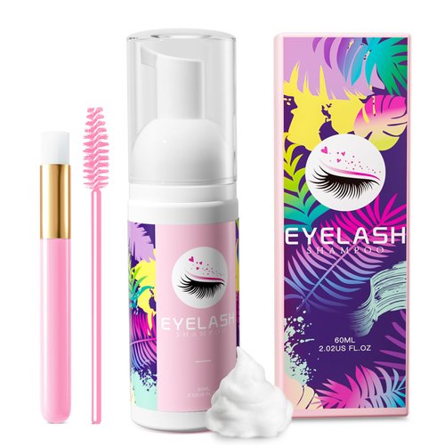 Buqikma Lash Shampoo for Lash Extensions 60Ml/2.11fl.Oz Eyelash Extension Cleanser Gentle Foaming Eyelash Shampoo Bath Eyelash Cleaning Kit with Lash Shampoo Brush Mascara Brush for Salon Home Care