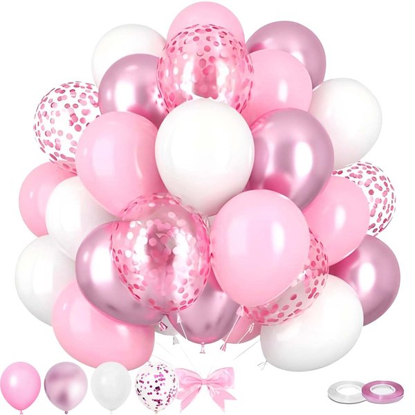60PCS Pink and White Balloons,12 inch Pink and White Balloon Arch Kit,Suitable for Confession Proposal Wedding Girl Birthday Baby Shower Party Decoration
