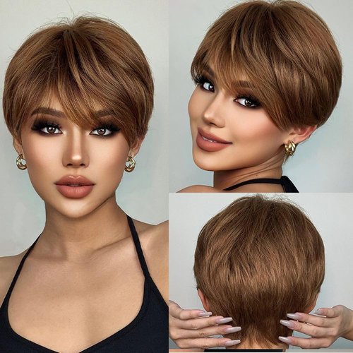 Rebecca Fashion Pixie Cut Wigs for Black Women Short Straight Human Hair Wigs 100% Brazilian Remy Hair 130% Density, P4/30