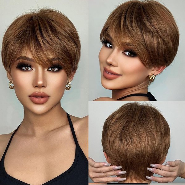 Rebecca Fashion Pixie Cut Wigs for Black Women Short Straight Human Hair Wigs 100% Brazilian Remy Hair 130% Density, P4/30
