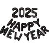 Black Happy New Year 2025 Balloons, 16 Inch 2025 Foil Number Balloons, 2025 New Years Decorations for New Years Eve Party Supplies 2025 New Years Eve Décor
