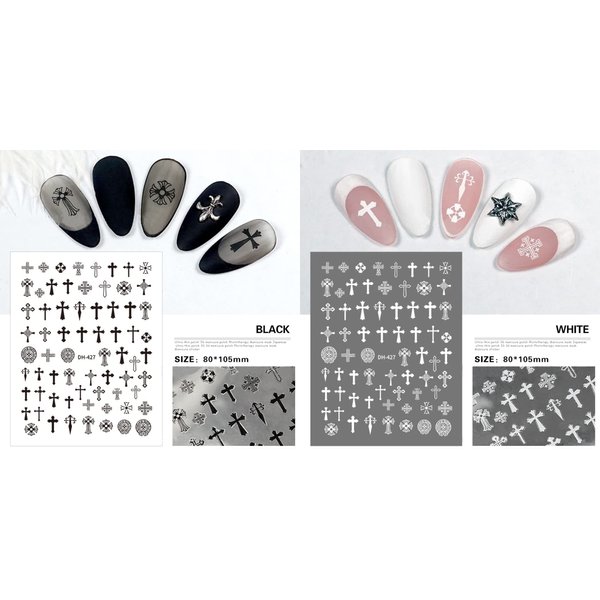 Christian Religious Thin Tough Hot Glue Cute Manicure Japanese Sticker Punk Cross Army Flower 5D Soft Relief 5d Nail Art Stickers (White)