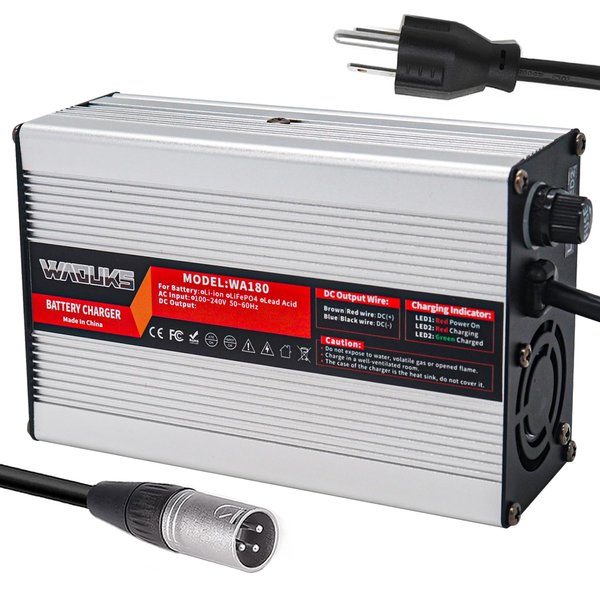 54.6V 3A Charger 48 Volt 3 Amp Lithium Battery Smart Charger Silver Aluminum Case with Cooling Fan Output XLR Connector Used for 13S 48V Li-ion Battery Pack