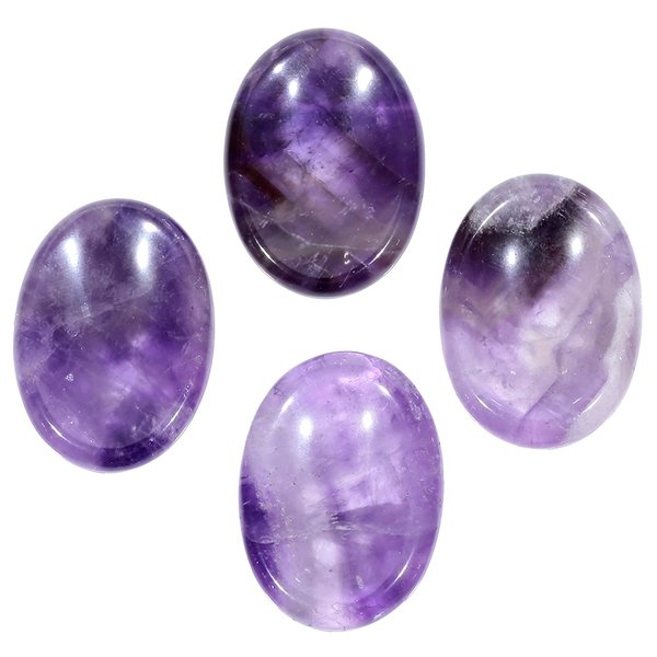 SUNYIK Oval Shaped Polished Crystals Thumb Worry Stones, Pocket Palm Healing Stone for Anxiety and Stress Relief Pack of 4, Amethyst