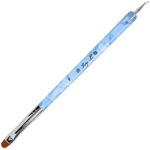 Ivy L 2- Way French Gel Acrylic Nail Art Kolinsky Brush with Dotting Tool for Professional Manicure Cuticle Clean up Nail Art Design (Size # 8, Blue Marble)