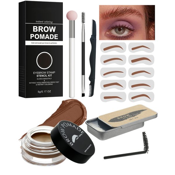 Eyebrow Makeup Kit- 16in1 Waterproof Brow Cream Gel & Eyebrow Seting Wax with Brow Tool,Brow Filler Brow Pomade Set, Eye Makeup for Women Girl-02 Red Brown