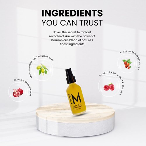 Olive + M Skincare Face Oil, 100% Organic Olive Oil to Renew and Repair Skin, Skincare Solution for Achieving Radiant, Glowing Skin, Effortless Scar Repair, and Powerful Anti-Aging (2 fl. oz. / 59 ml)