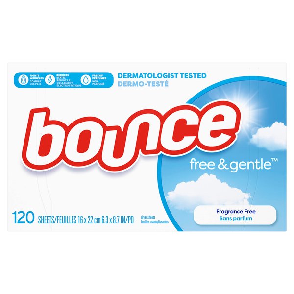 Bounce Fabric Softener Dryer Sheets, Free & Gentle, 120 Count
