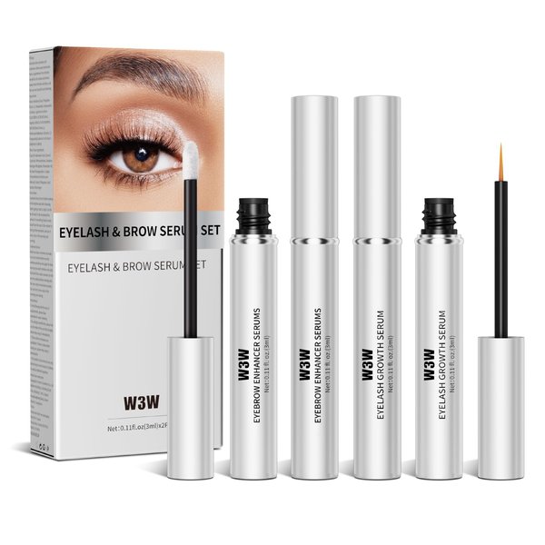 W3W Eyelash and Eyebrow Growth Serum Set Nourishing Lash & Brow Serum Pack for Thicker Longer Lashes and Brows Gentle Eyelash Eyebrow Enhancing Serum Plant Ingredients No Irritating