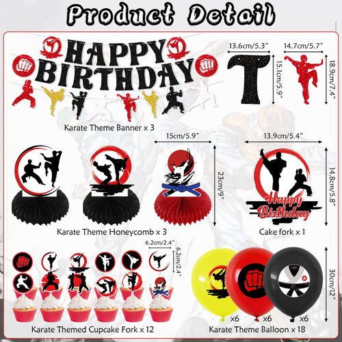 KEFAN Karate Birthday Party Decorations, Shiny Karate Taekwondo Birthday Banners, Cake Toppers, Table Centerpieces, Balloons, Karate Sports Party Supplies for Boy Girl Birthday Party