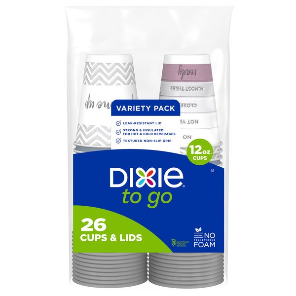 Dixie To Go Medium Paper Coffee Cups With Lids, 12 Oz, 26 Count, Disposable Cups For On-The-Go Hot Beverages