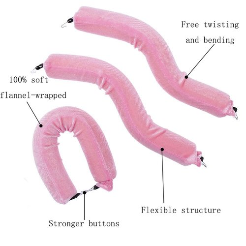 Heatless Hair Curling Sticks -YiQiYi No Heat Hair Rollers Overnight Soft DIY Wave Hair Curlers Rode Hair Accessories for Women Long &Medium Hair Heatless Hair Curlers to Sleep In 3PCS (Pink)