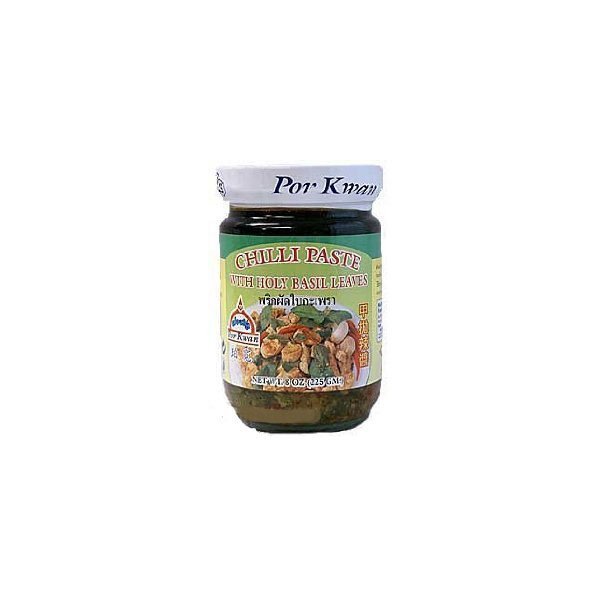 Por Kwan Thai Chili Paste with Holy Basil Leaves - 8 oz jar
