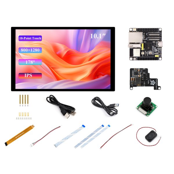 ESP32-P4-NANO Dev Board, ESP32-P4 Chip: RISC-V Dual-Core and Single-Core Processors, Human-Machine Rich Interfaces, Comes with Speaker+PoE Module+Camera+10.1inch DSI Capacitive Touch Display