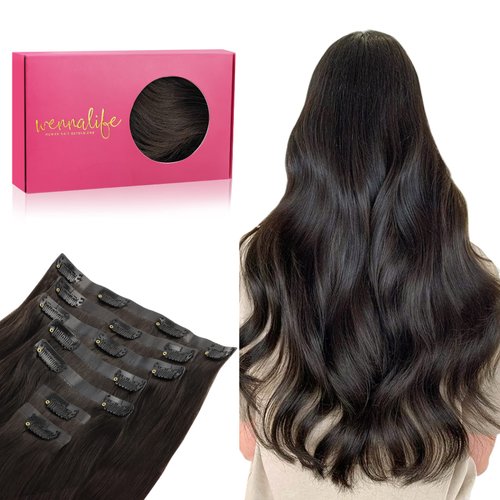 WENNALIFE Seamless Clip In Hair Extensions, 14 Inch 130g 7pcs Dark Brown Hair Extensions Clip in Human Hair Invisible PU Skin Weft Natural Remy Human Hair Extensions