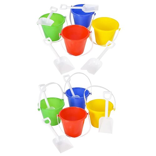 The Dreidel Company Beach Day Playsets (Pack of 8) 4.25" Sand Bucket Play Set Box Includes, 1 Pail, 1 Shovel Toy for Boys and Girls Birthday Party Favor